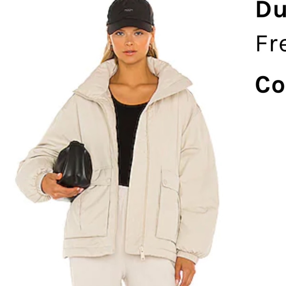 Free People Cream Puffer Bomber Jacket